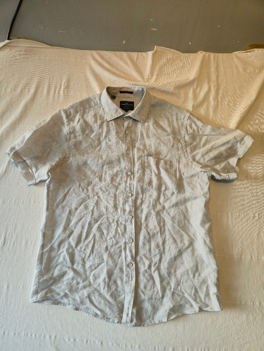 Rodd & Gunn Men's Light Blue 100% Linen Short Sleeve Button-Up Shirt Size 2XL